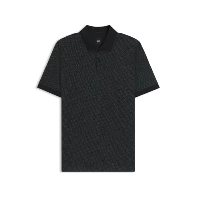 Hugo Boss Mercerized-cotton Polo Shirt With Two-tone Monograms In Black