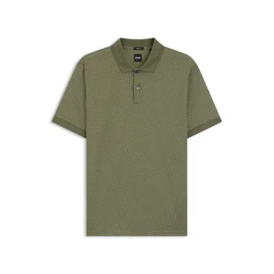 Hugo Boss Mercerized-cotton Polo Shirt With Two-tone Monograms In Green