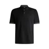 Hugo Boss Mercerized-cotton Regular-fit Polo Shirt With Stripe Trims In Black