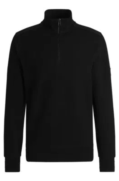 Hugo Boss Mercerized-cotton Regular-fit Sweatshirt With Logo Patch In Black