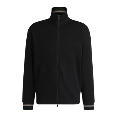 Hugo Boss Mercerized-cotton Regular-fit Sweatshirt With Stripe Cuffs In Black