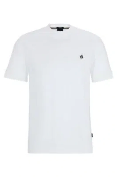 Hugo Boss Mercerized-cotton Regular-fit T-shirt With Double Monogram In White