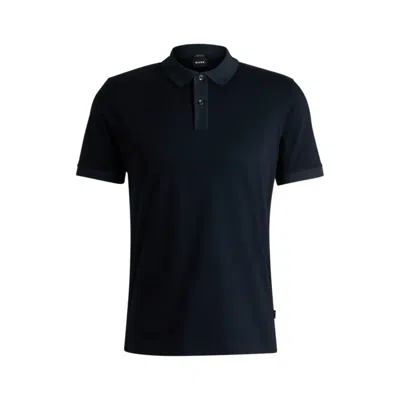 Hugo Boss Mercerized-cotton Slim-fit Polo Shirt With Collar Stripe In Blue