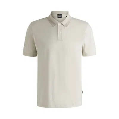 Hugo Boss Mercerized-cotton Slim-fit Polo Shirt With Collar Stripe In White