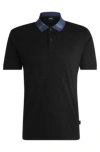 Hugo Boss Mercerized-cotton Slim-fit Polo Shirt With Collar Stripes In Black