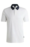 Hugo Boss Mercerized-cotton Slim-fit Polo Shirt With Collar Stripes In White