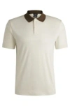 Hugo Boss Mercerized-cotton Slim-fit Polo Shirt With Collar Stripes In White