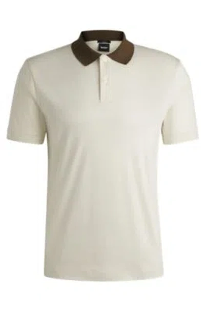 Hugo Boss Mercerized-cotton Slim-fit Polo Shirt With Collar Stripes In White