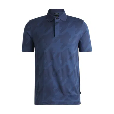Hugo Boss Mercerized-cotton Slim-fit Polo Shirt With Houndstooth Jacquard In Blue