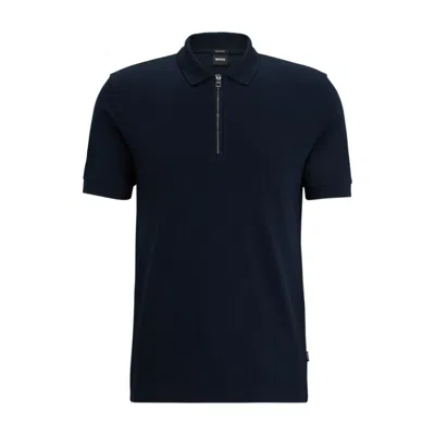 Hugo Boss Mercerized-cotton Slim-fit Polo Shirt With Zip Neck In Blue