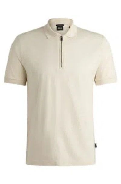 Hugo Boss Mercerized-cotton Slim-fit Polo Shirt With Zip Neck In White