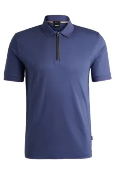 Hugo Boss Mercerized-cotton Slim-fit Polo Shirt With Zip Placket In Dark Blue