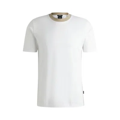 Hugo Boss Mercerized-cotton Slim-fit T-shirt With Collar Stripe In White