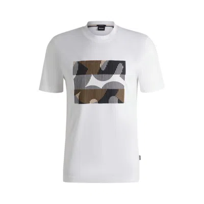 Hugo Boss Mercerized-cotton T-shirt With Brand Artwork In White