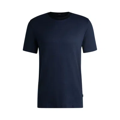Hugo Boss Mercerized-cotton T-shirt With Contrast Collar In Blue