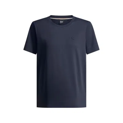 Hugo Boss Mercerized-cotton T-shirt With Double B Monogram In Blue
