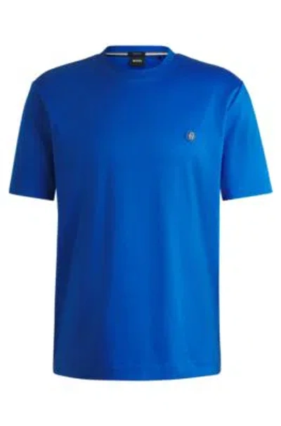 Hugo Boss Mercerized-cotton T-shirt With Double B Monogram In Blue