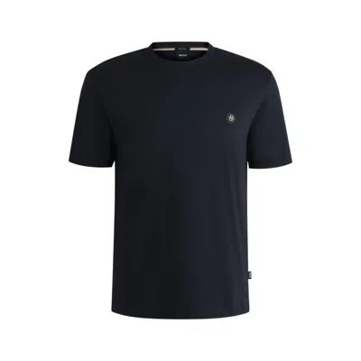Hugo Boss Mercerized-cotton T-shirt With Double B Monogram In Blue