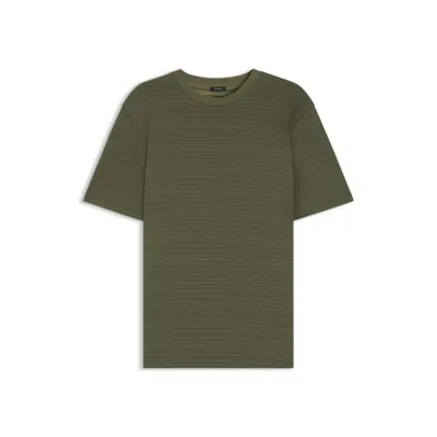 Hugo Boss Mercerized-cotton T-shirt With Grid Pattern In Green