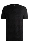 Hugo Boss Mercerized-cotton T-shirt With Houndstooth Jacquard In Black