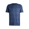 Hugo Boss Mercerized-cotton T-shirt With Houndstooth Jacquard In Blue