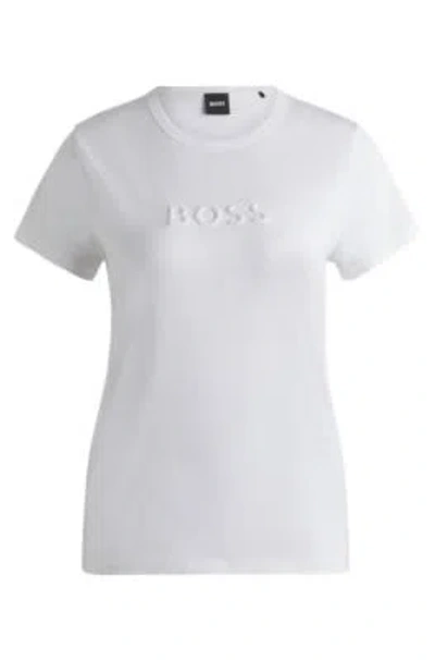 Hugo Boss Mercerized-cotton T-shirt With Logo Detail In Natural