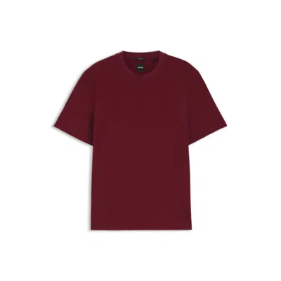 Hugo Boss Mercerized-cotton T-shirt With Micro Pattern In Burgundy