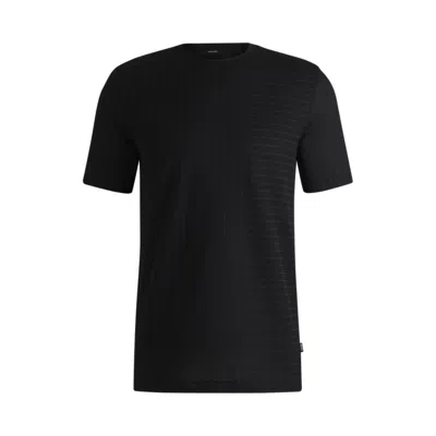 Hugo Boss Mercerized-cotton T-shirt With Mixed Stripes In Black