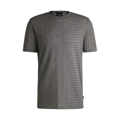 Hugo Boss Mercerized-cotton T-shirt With Mixed Stripes In Grey