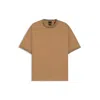 Hugo Boss Mercerized-cotton T-shirt With Striped Cuffs In Brown