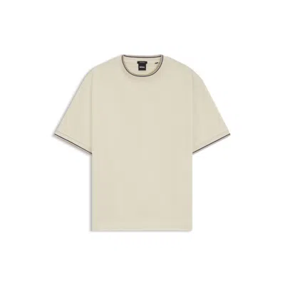 Hugo Boss Mercerized-cotton T-shirt With Striped Cuffs In Neutral