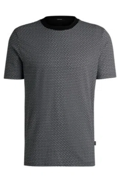 Hugo Boss Mercerized-cotton T-shirt With Two-tone Monogram Print In Black