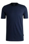 Hugo Boss Mercerized-cotton T-shirt With Two-tone Monogram Print In Dark Blue