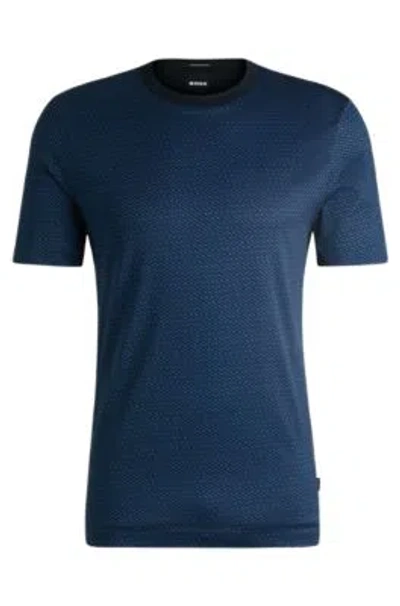 Hugo Boss Mercerized-cotton T-shirt With Two-tone Monogram Print In Dark Blue