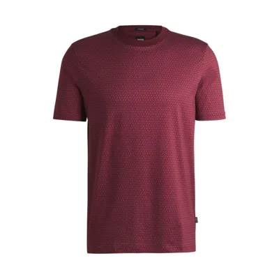 Hugo Boss Mercerized-cotton T-shirt With Two-tone Monogram Print In Burgundy