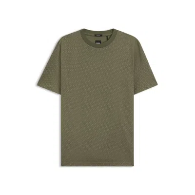Hugo Boss Mercerized-cotton T-shirt With Two-tone Monograms In Gray