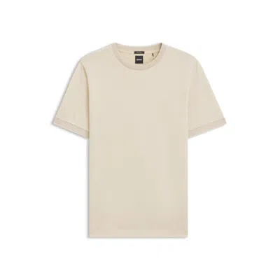 Hugo Boss Mercerized-cotton T-shirt With Two-tone Structure In Neutral