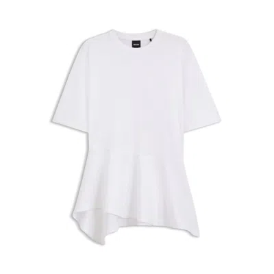 Hugo Boss Mercerized-cotton T-shirt With Asymmetric Peplum In White