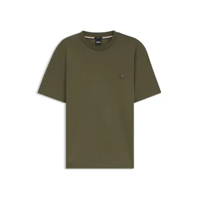 Hugo Boss Mercerized-cotton T-shirt With Double B Monogram In Green