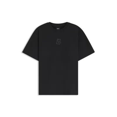 Hugo Boss Mercerized-cotton T-shirt With Sequin-embroidered Double B Monogram In Black