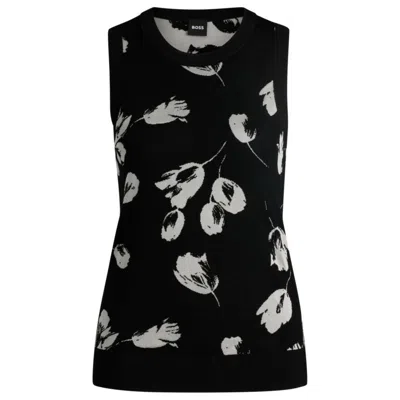 HUGO BOSS MERINO WOOL KNITTED TOP WITH TULIP JACQUARD