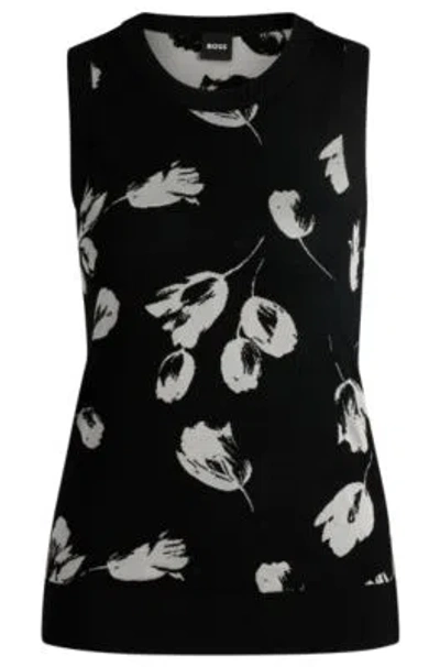 Hugo Boss Merino Wool Knitted Top With Tulip Jacquard In Patterned