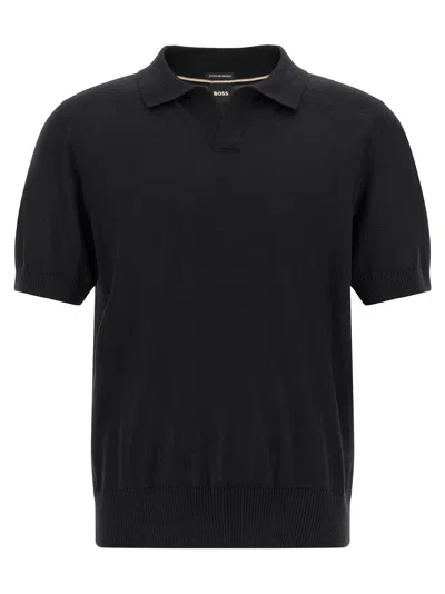 Hugo Boss Merino Wool Polo In Black