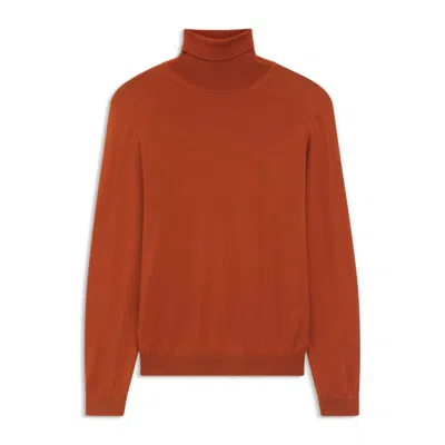 Hugo Boss Merino-wool Rollneck Sweater In A Slim Fit In Brown