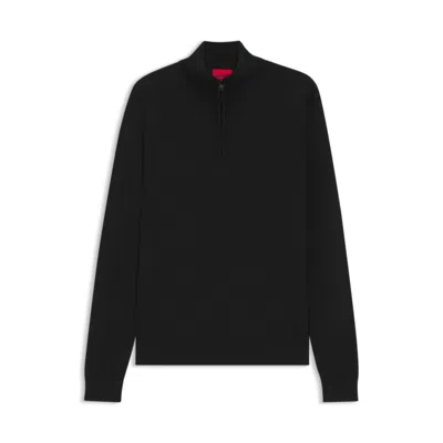 Hugo Boss Merino Wool Sweater With Zipper Neck In Black
