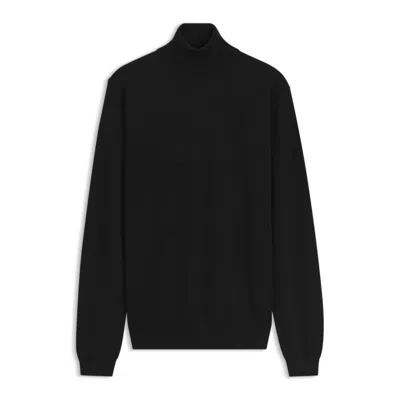 Hugo Boss Merino Wool Turtleneck Sweater With Embroidered Logo In Black