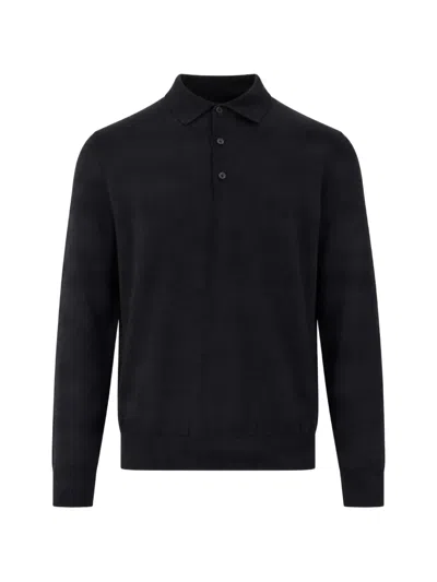 Hugo Boss Merino-wool Polo Sweater In Black