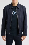 Hugo Boss Merwyn Embossed Leather Jacket In Dark Blue