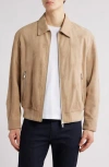 Hugo Boss Merwyn Embossed Leather Jacket In Light Beige
