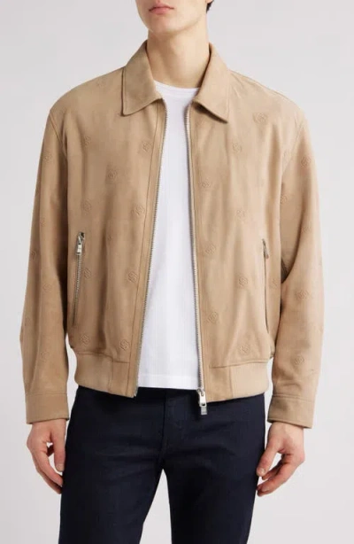 Hugo Boss Merwyn Embossed Leather Jacket In Light Beige